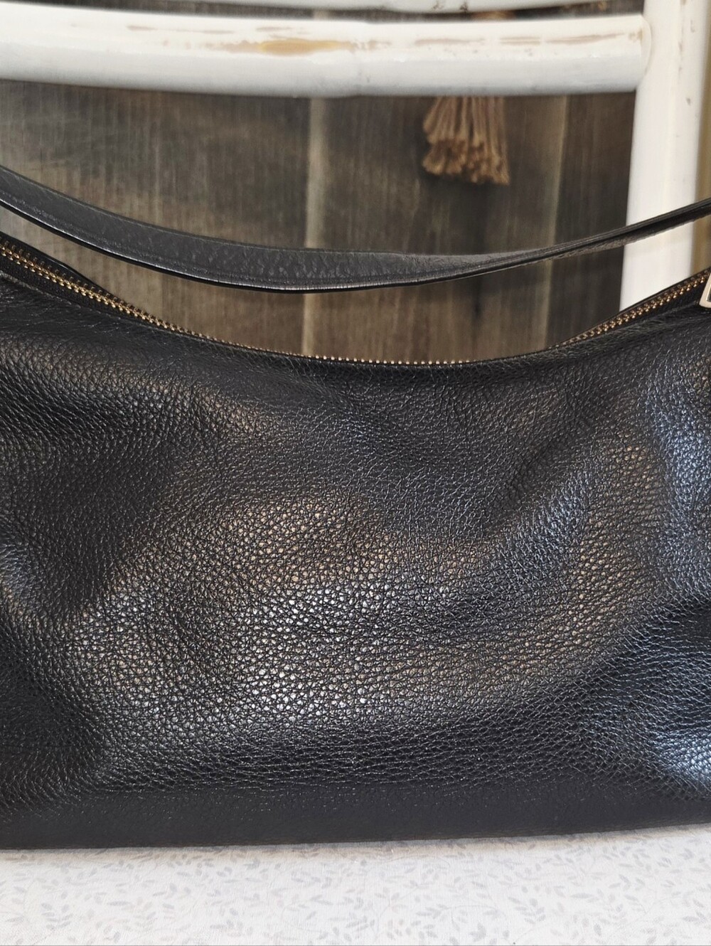 Coach Black Pebbled Leather Hobo Shoulder Bag Gold Hardware Zip Top Purse - Picture 8 of 11